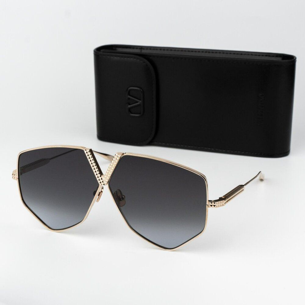 Valentino Women Sunglasses Titanium Gold Grey Oversized Aviator V - HEXAGON